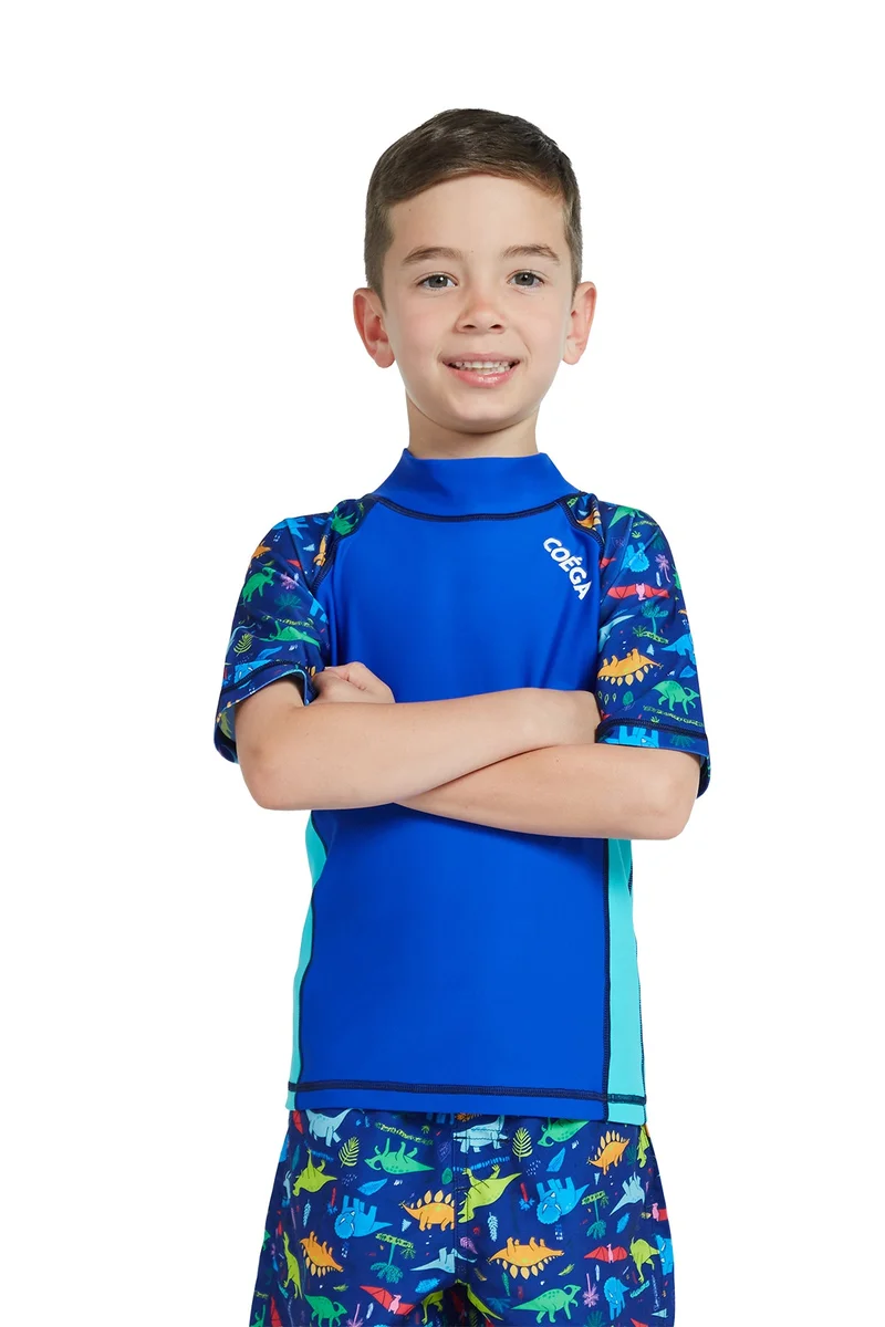 COEGA  Boys Kids Rashguard Short Sleeve - Blue Playing Dinos
